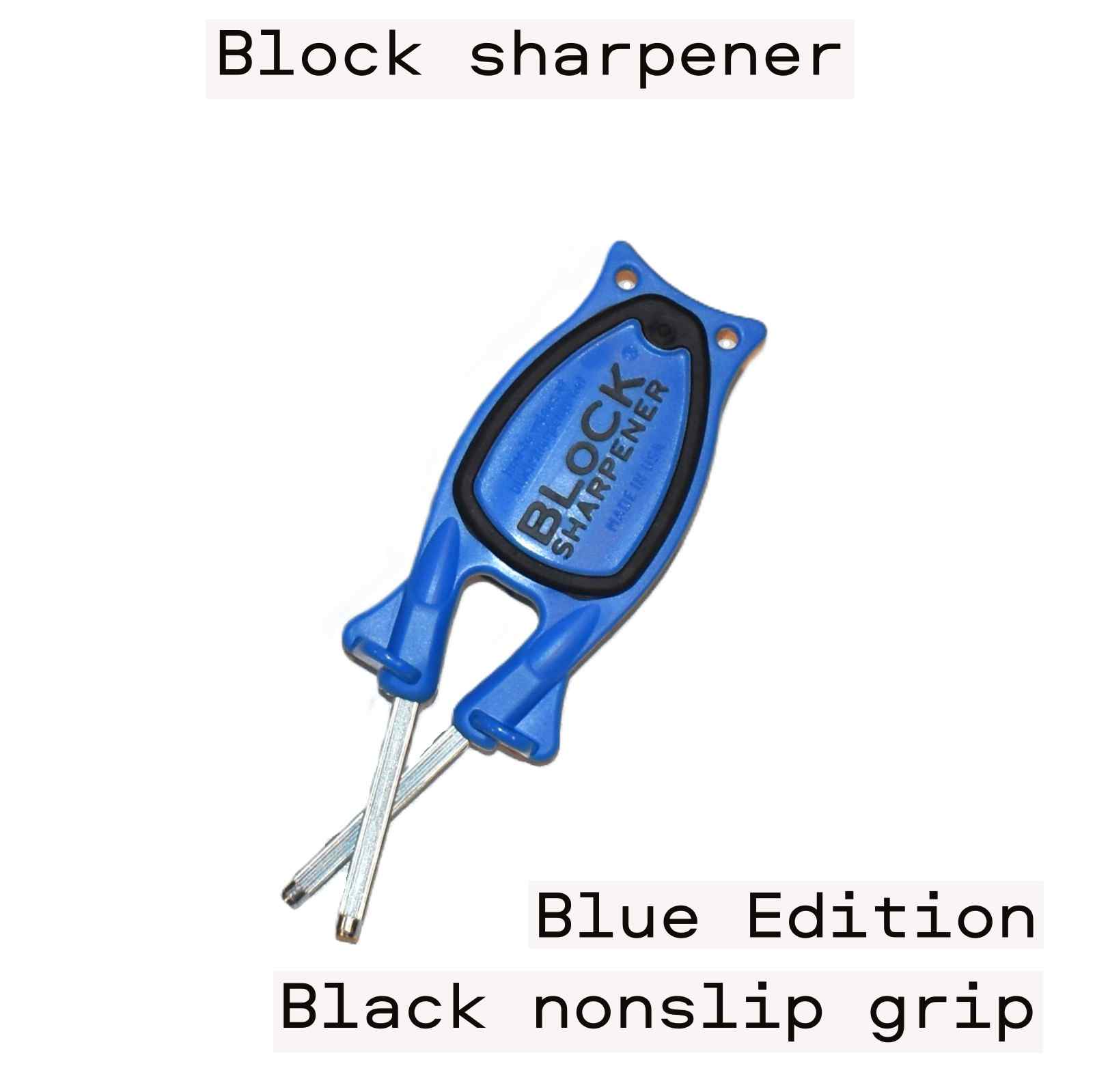 Close‑up of Block Sharpener with non‑slip black grip