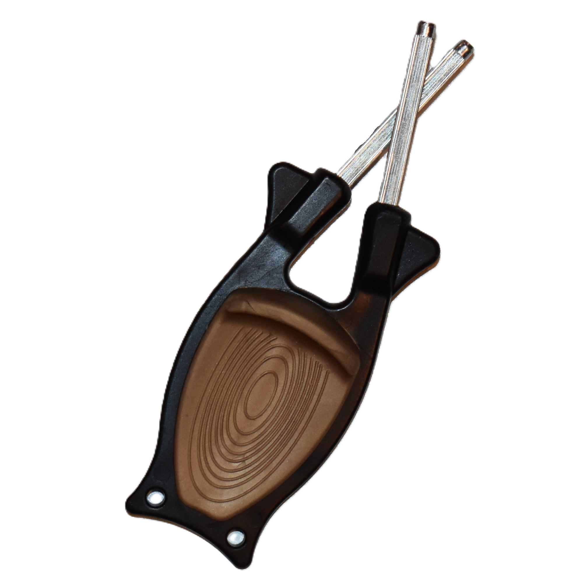 Block Knife Sharpener 2026 Model with patented D2 steel rods, black handle, and brown grip