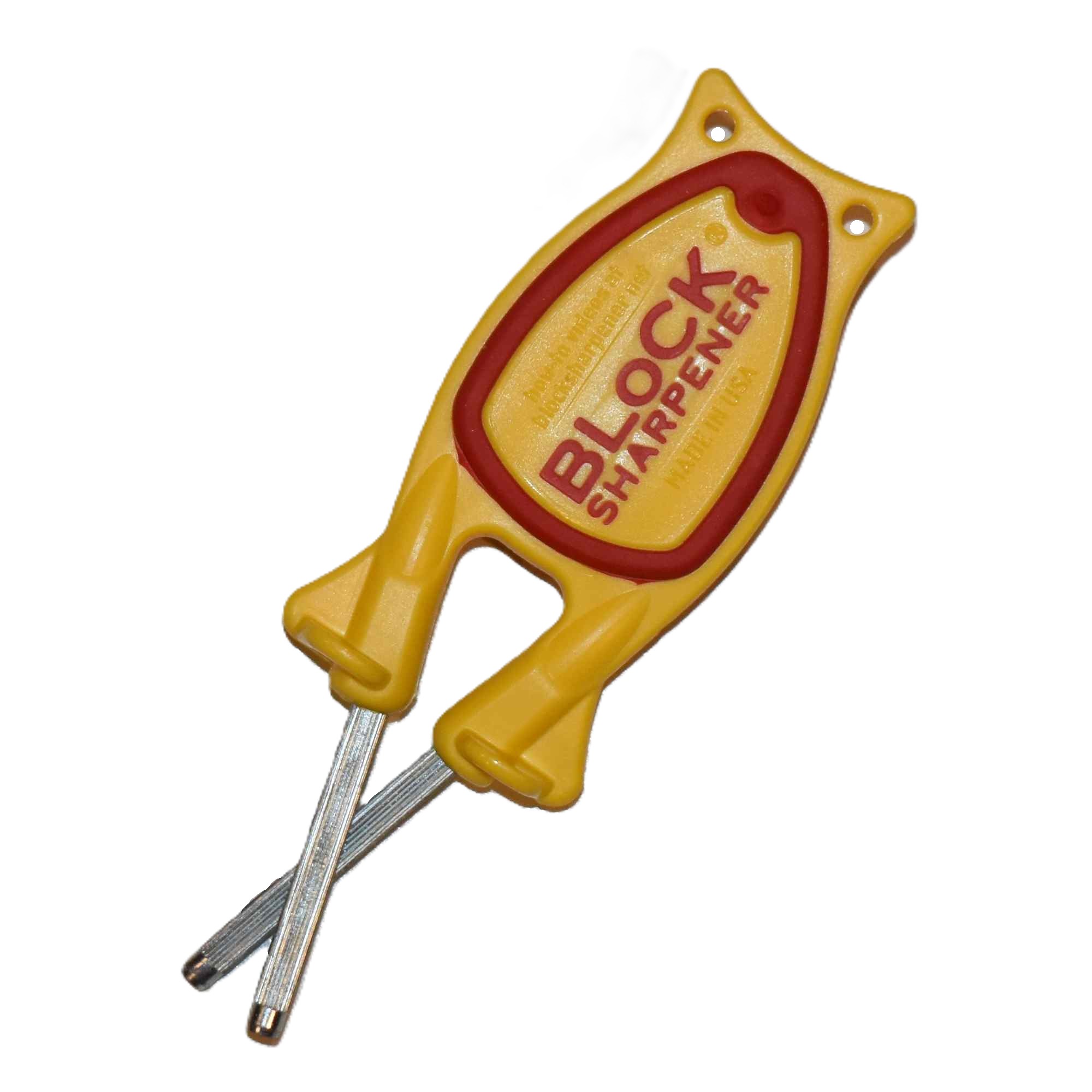 Patented Block manual blade sharpener being used to hone a folding pocketknife outdoors