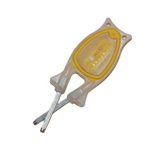Bottom view of the glow in the dark Block sharpener handle and yellow nonslip grip base