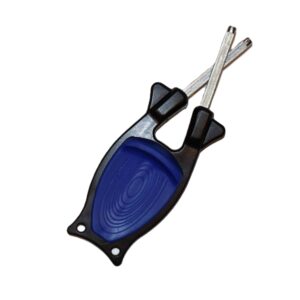 USA-made black and blue manual Block Knife Sharpener with flexible steel rods for heavy chef knives and kitchen cutlery.