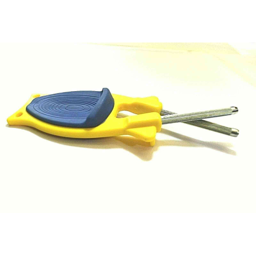 Yellow Block Knife sharpener with Blue Non- slip Thumb grip