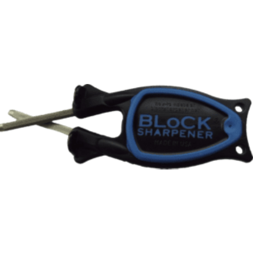 Black knife sharpener with Blue non slip thumb grip