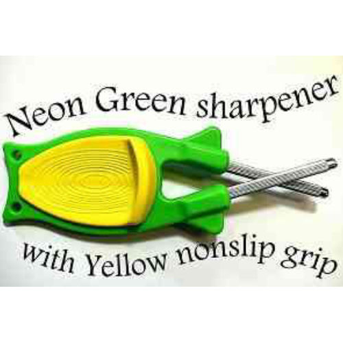 Neon Green Knife Sharpener for sale with Yellow non-Slip Grip