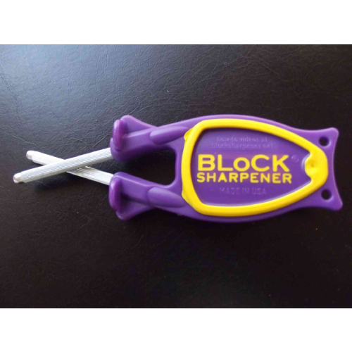 Purple knife sharpener, Rock candy looking color for sale with Yellow non  slip thumb grip. - Stay sharp Block Knife Sharpener