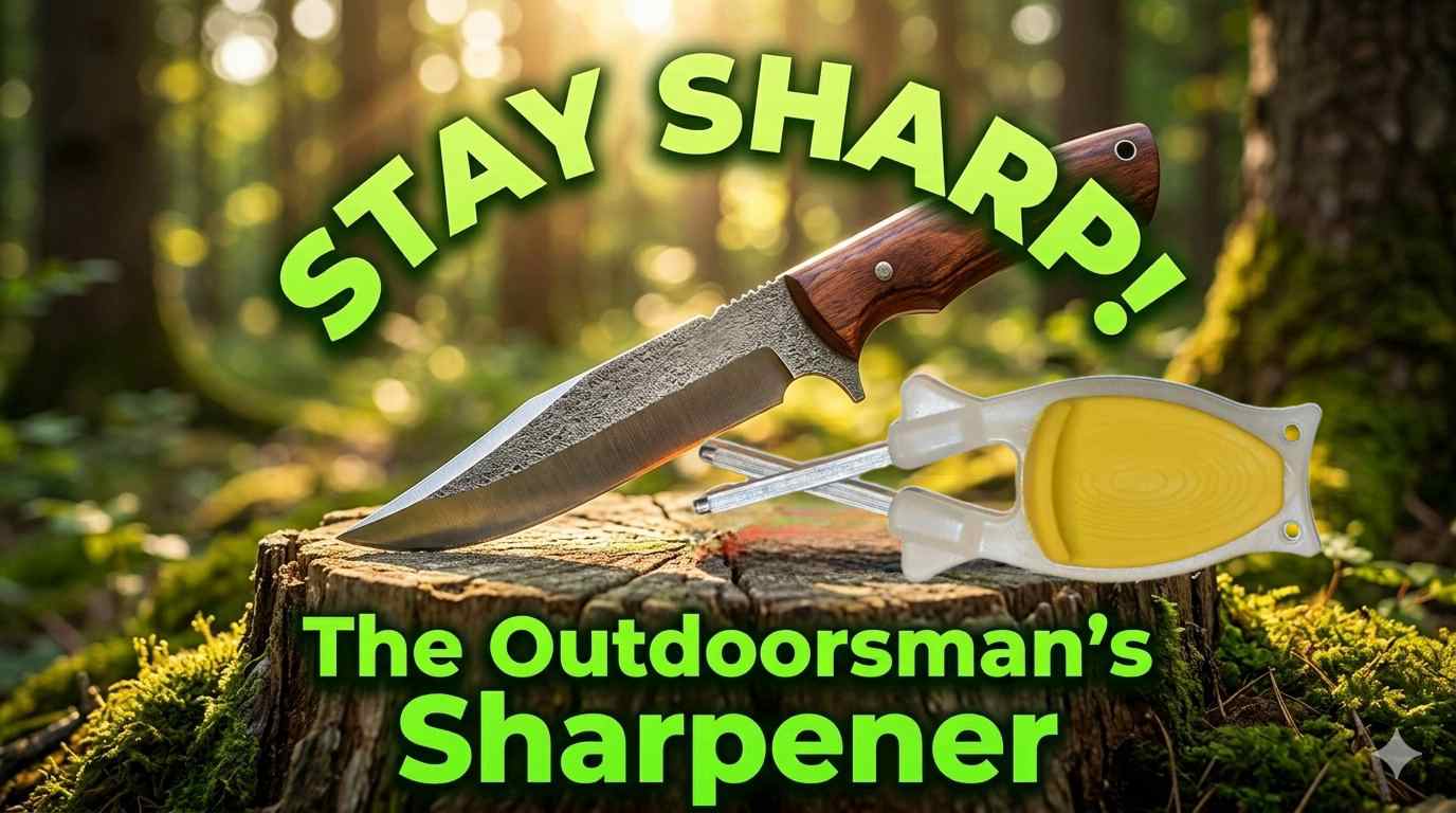 Glow in dark outdoorsmen knife sharpener with hunting knife in image