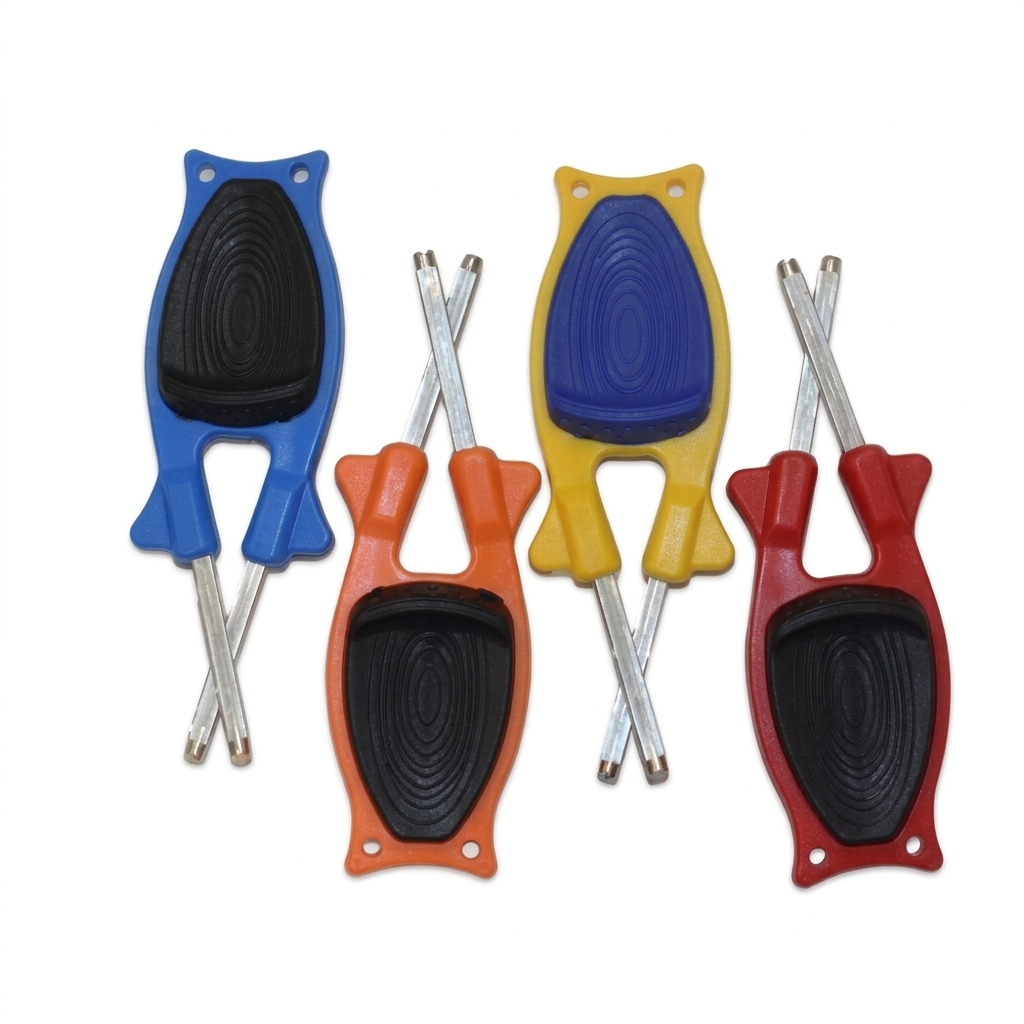 Original Block Handheld Knife Sharpener 4-Pack Bundle in Blue, Orange, Yellow, and Red on a solid white background.