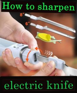 Electric knife with serrated blades and a Block knife sharpener