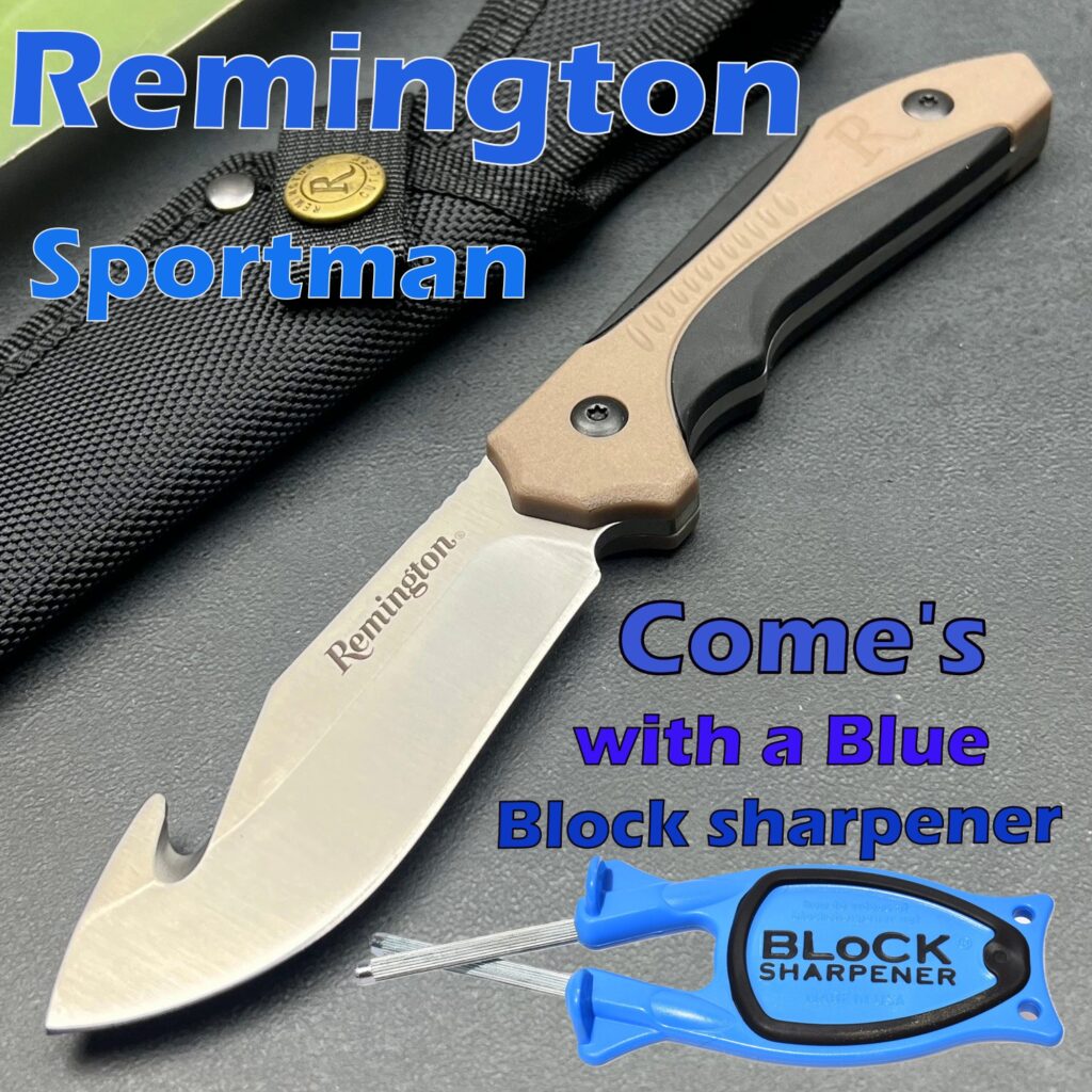 Remington Sportsman Gut hook Hunter fix blade knife. -with a Blue and ...