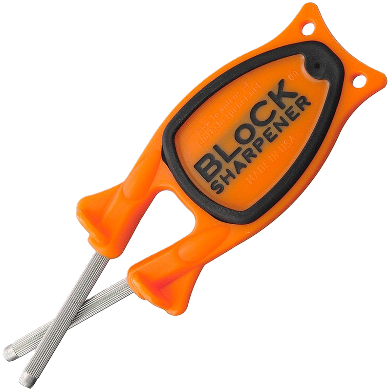 Compact and portable orange block hunting knife sharpener for easy pack storage