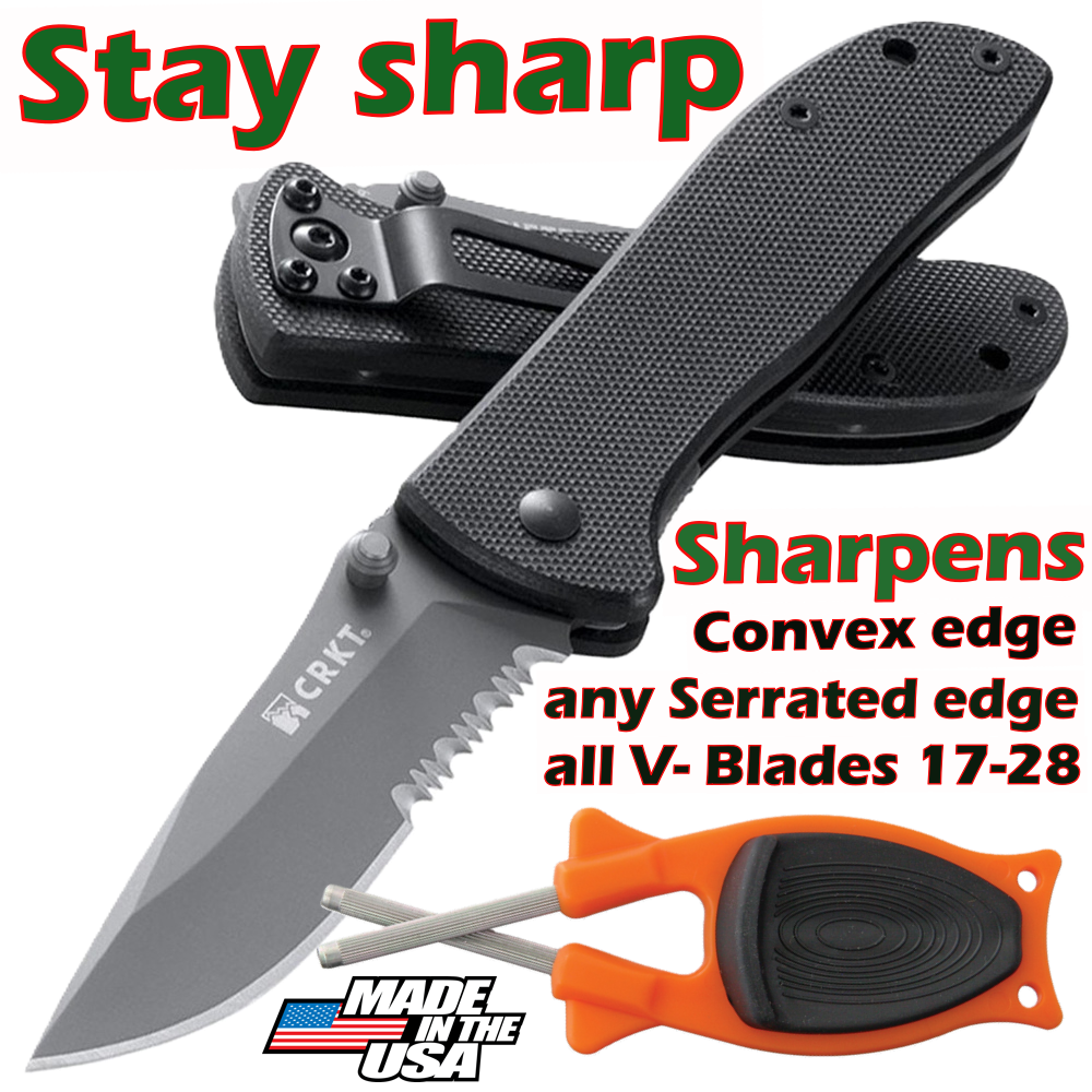 Pocket knife for Hunting and EDC with Orange - black grip Block sharpener