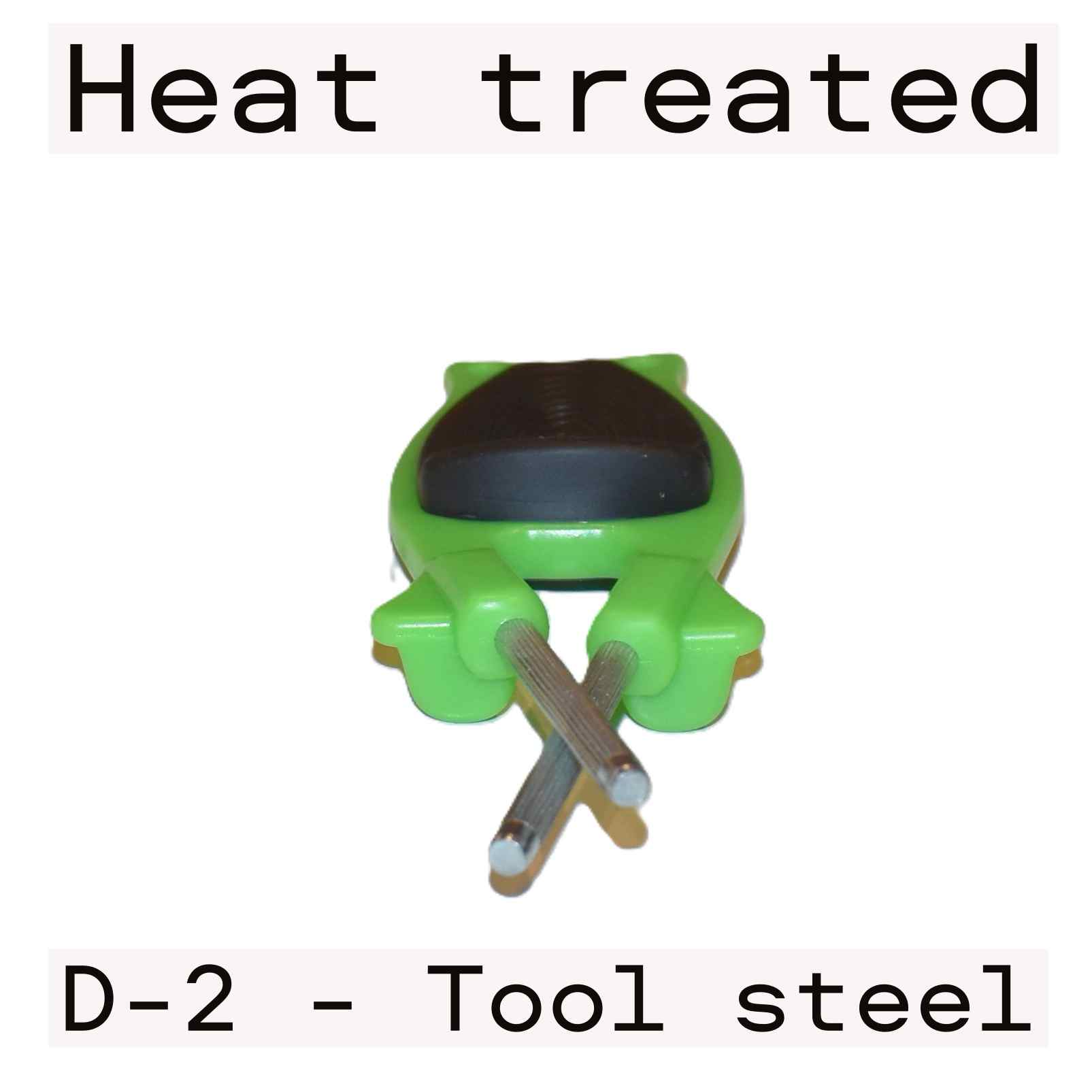 Green Block sharpener front view or 2 honing steels in the sharpener handle