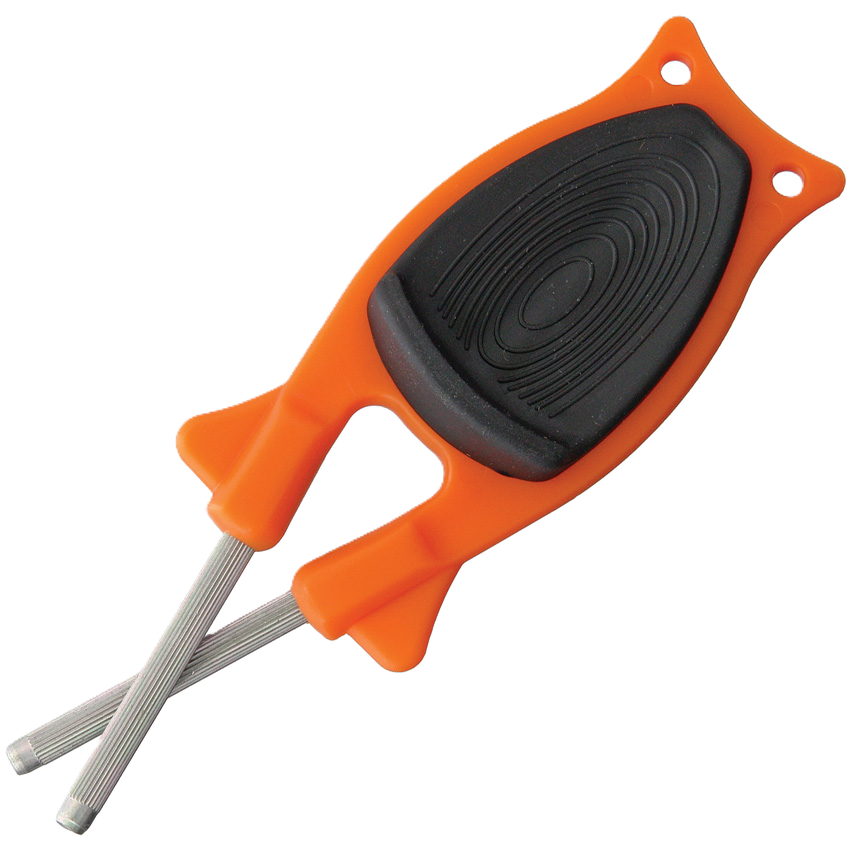 Compact and portable orange block hunting knife sharpener for easy pack storage