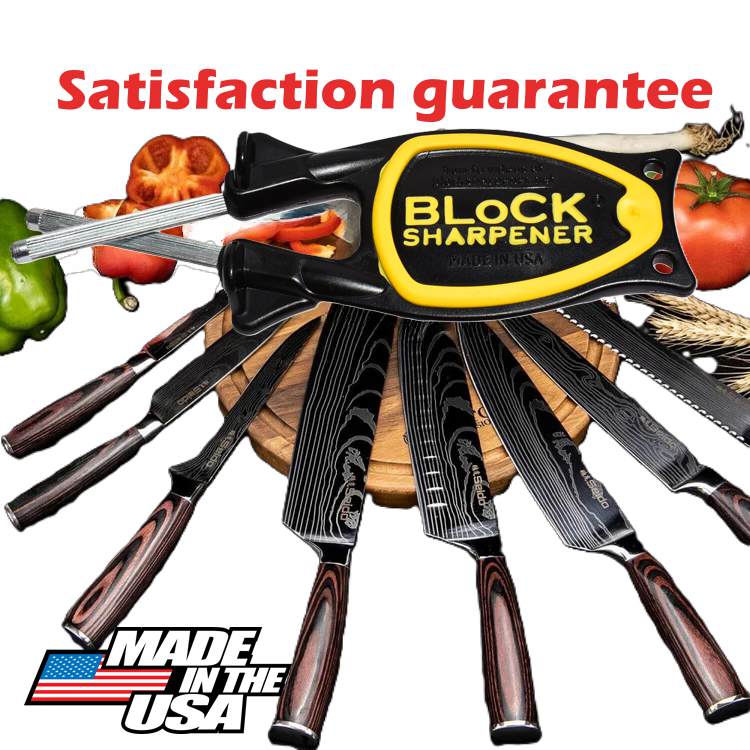 chef-knife-sharpener-block-black-yellow nonslip grip with chef knives