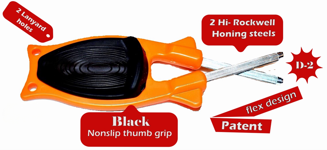 Close-up of the black rubberized non-slip grip on the hunting knife sharpener for maximum safety