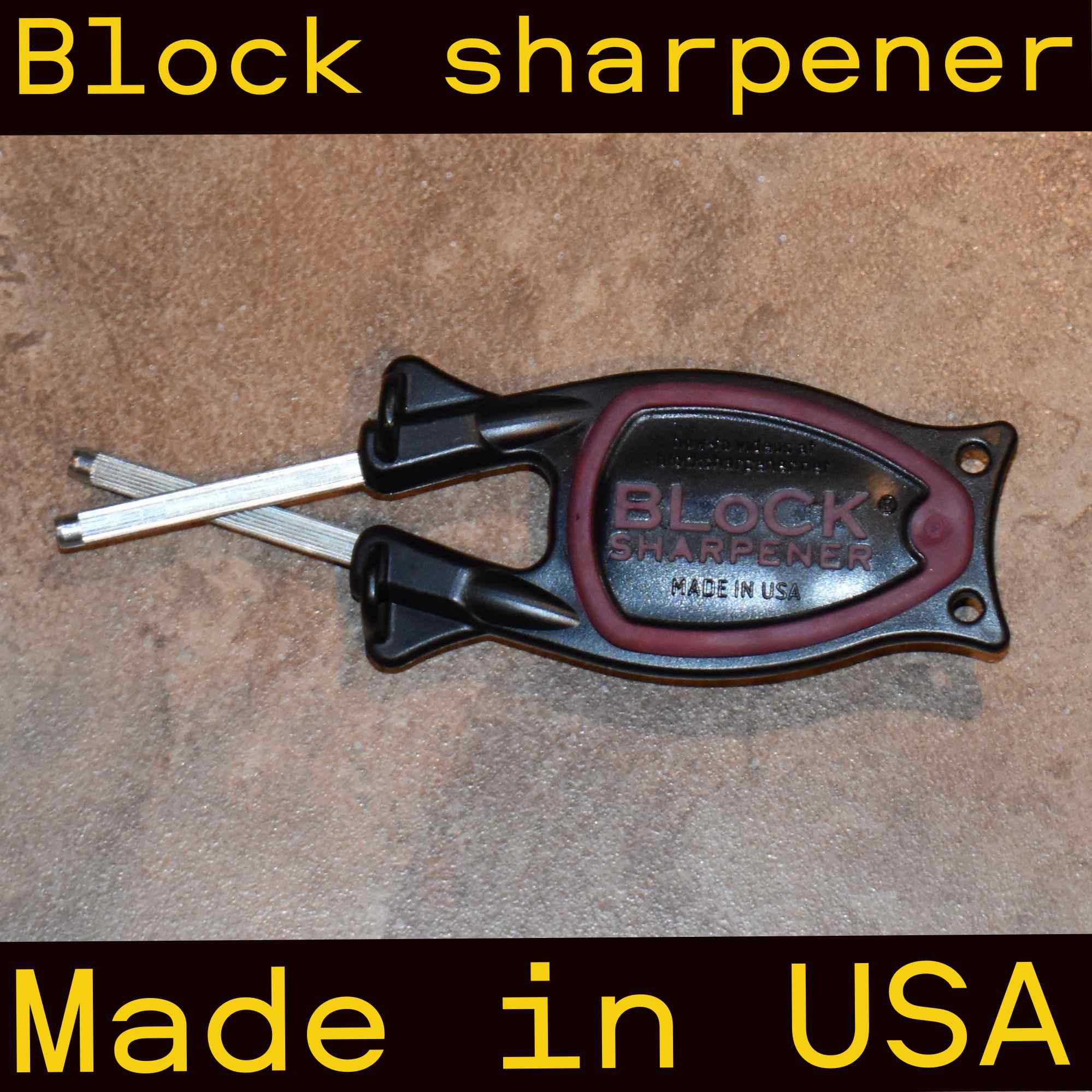 Block Knife Sharpener-Black handle-Brown grip- made in USA