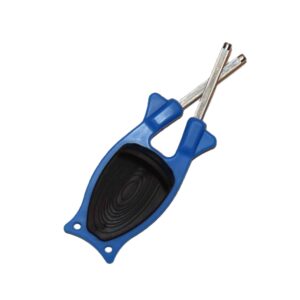 USA-made blue and black Block Knife Sharpener with flexible steel honing rods for heavy chef knives and kitchen cutlery.