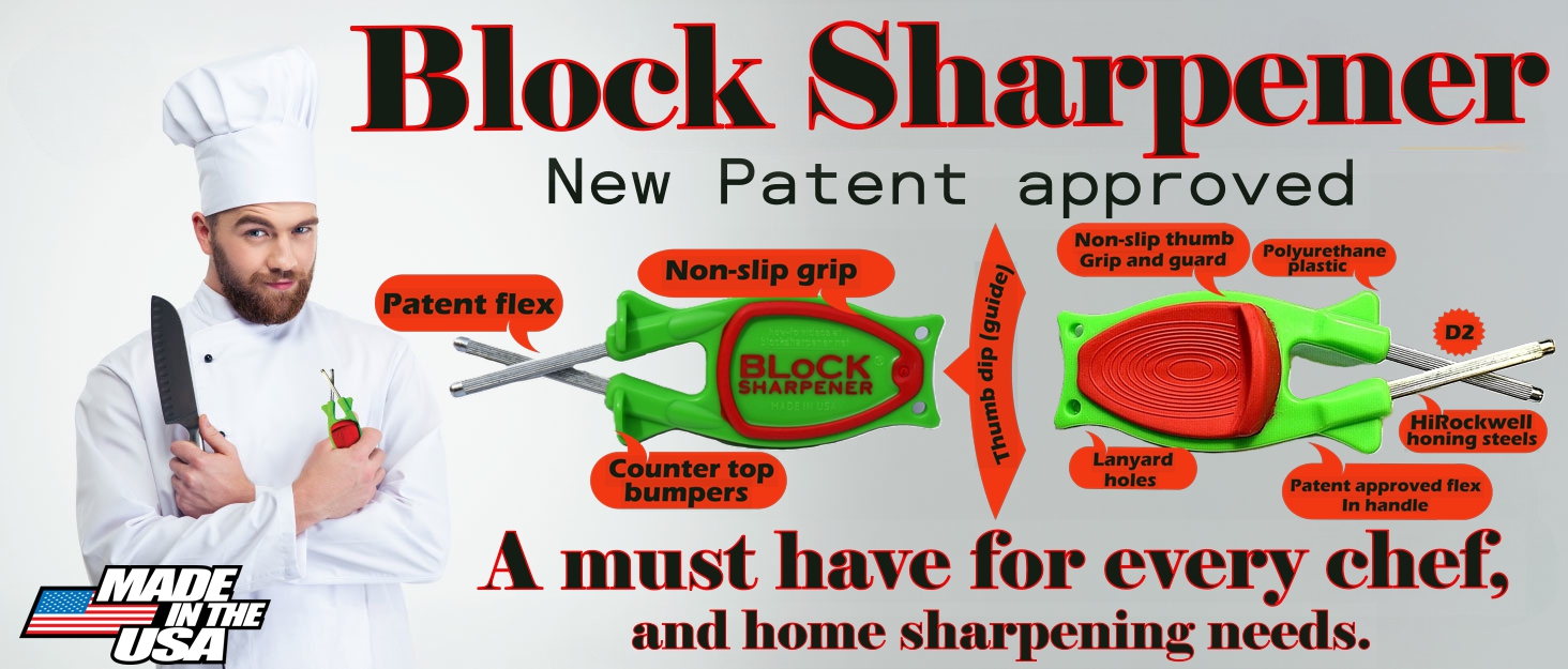 Professional chef holding a two pack of the best kitchen knife sharpener tools by Block