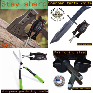Muiti sharpener, sharpens Kitchen knives, hunting knife, hatchet and gardening tools