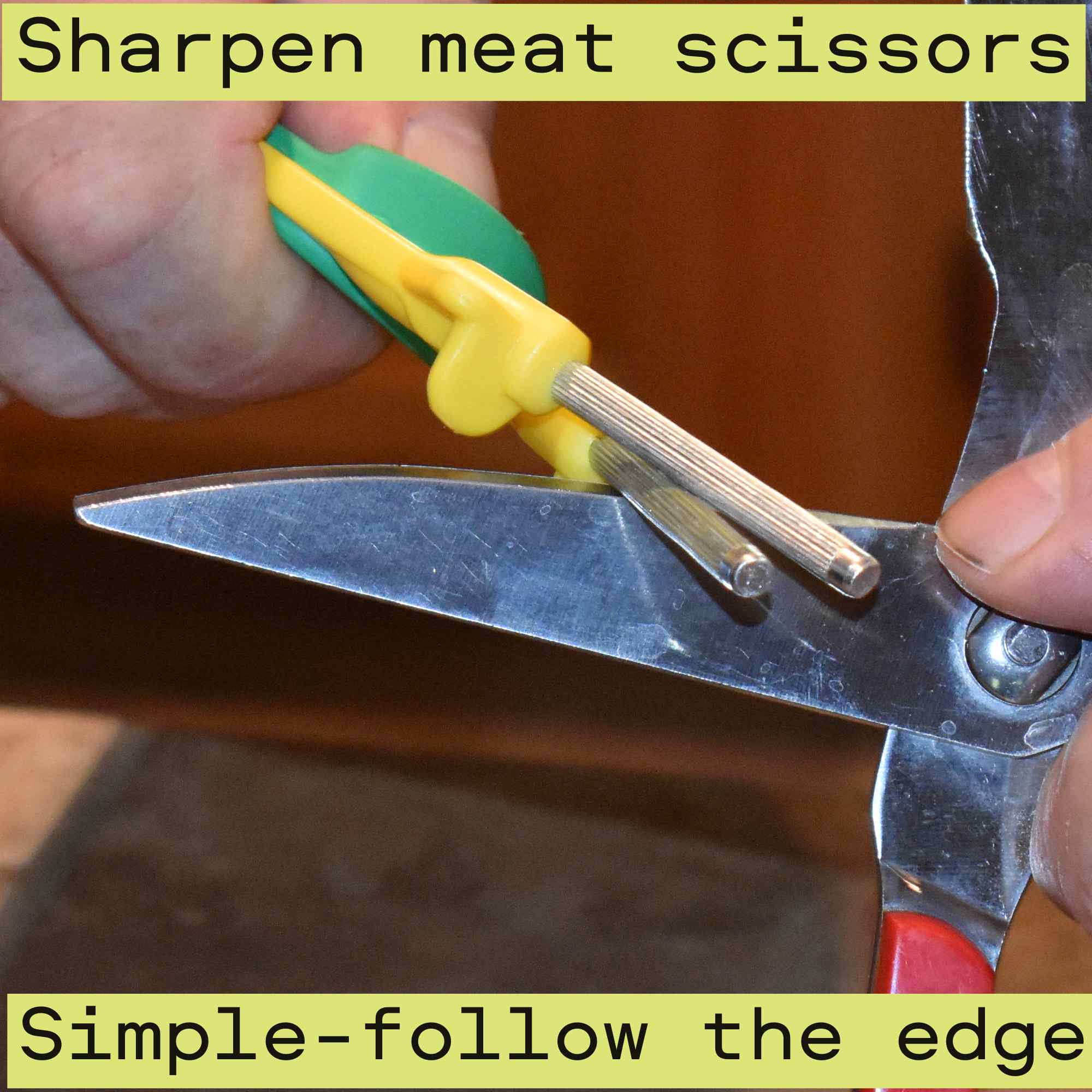 Yellow with green grip Block sharpener sharpening meat scissors