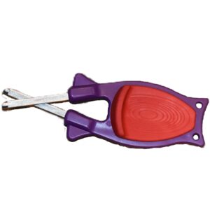 Purple and red handheld serrated knife sharpener