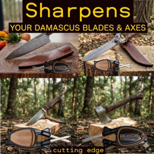 Handheld Block knife sharpener with Hatchet, kitchen knife, hunting knife, gardening tools.