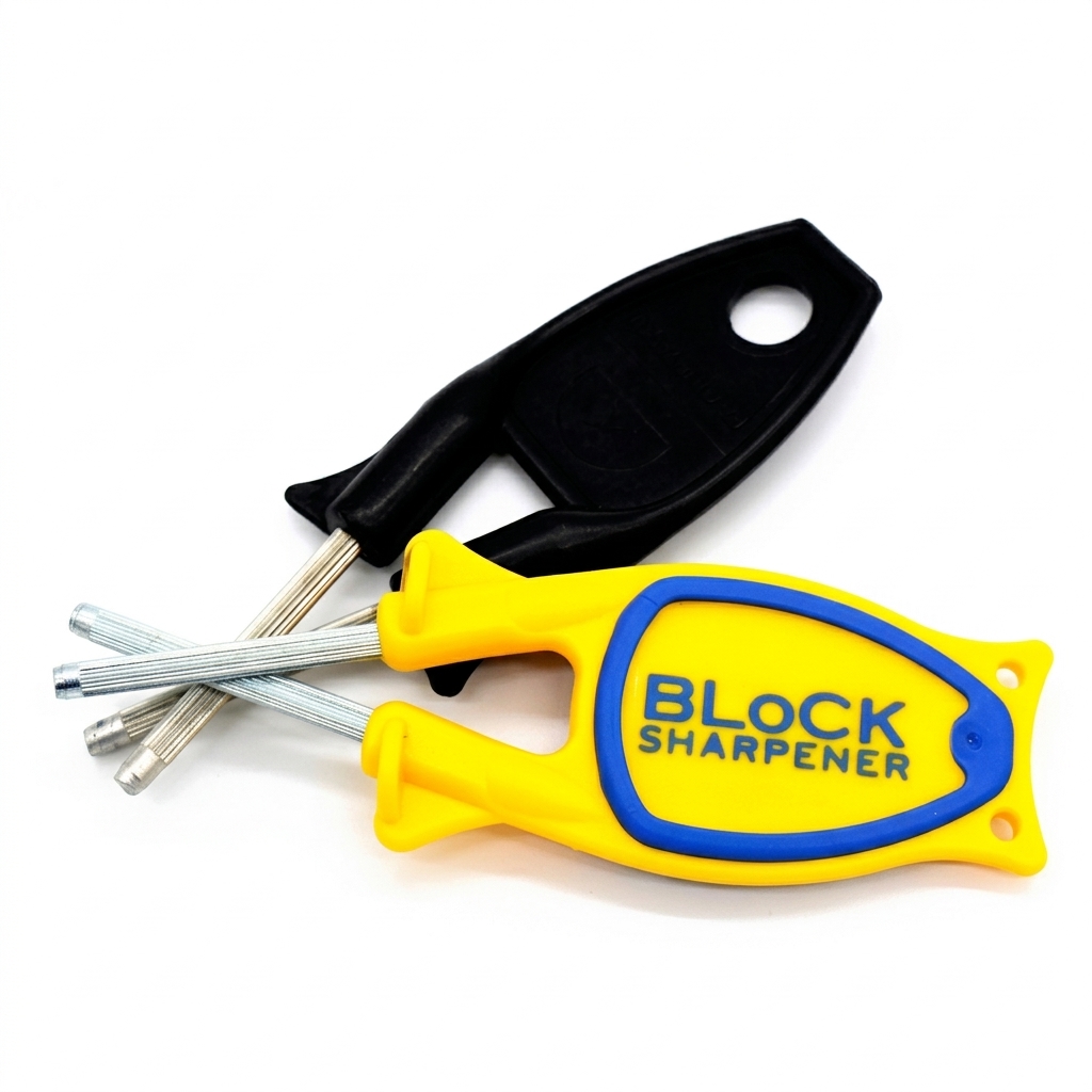 Original Block sharpener in Black and new modle in yellow with blue grip